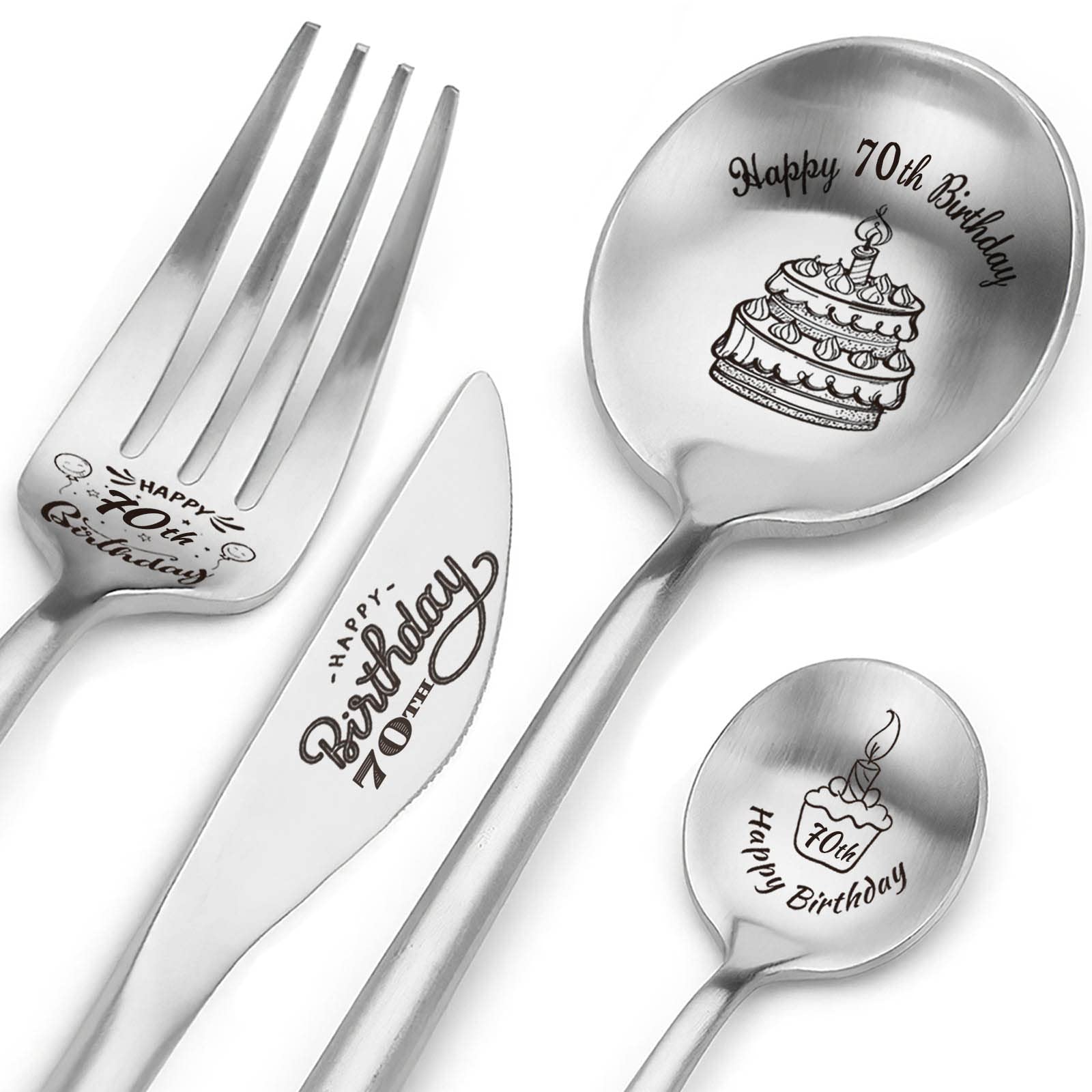 Happy 70th Birthday Spoon&Fork Gifts Engraved Cutlery Set Personalized Birthday Gifts for Son Daughter Sister Brother Friends