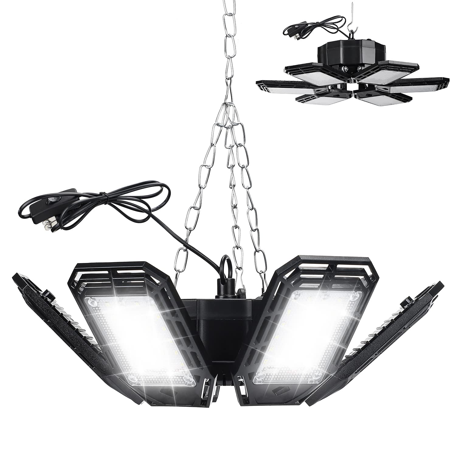 KASLIGHT LED Garage Light, 160W, 6 Adjustable LED Panel Heads, 180 Coverage, Energy Saving, Black