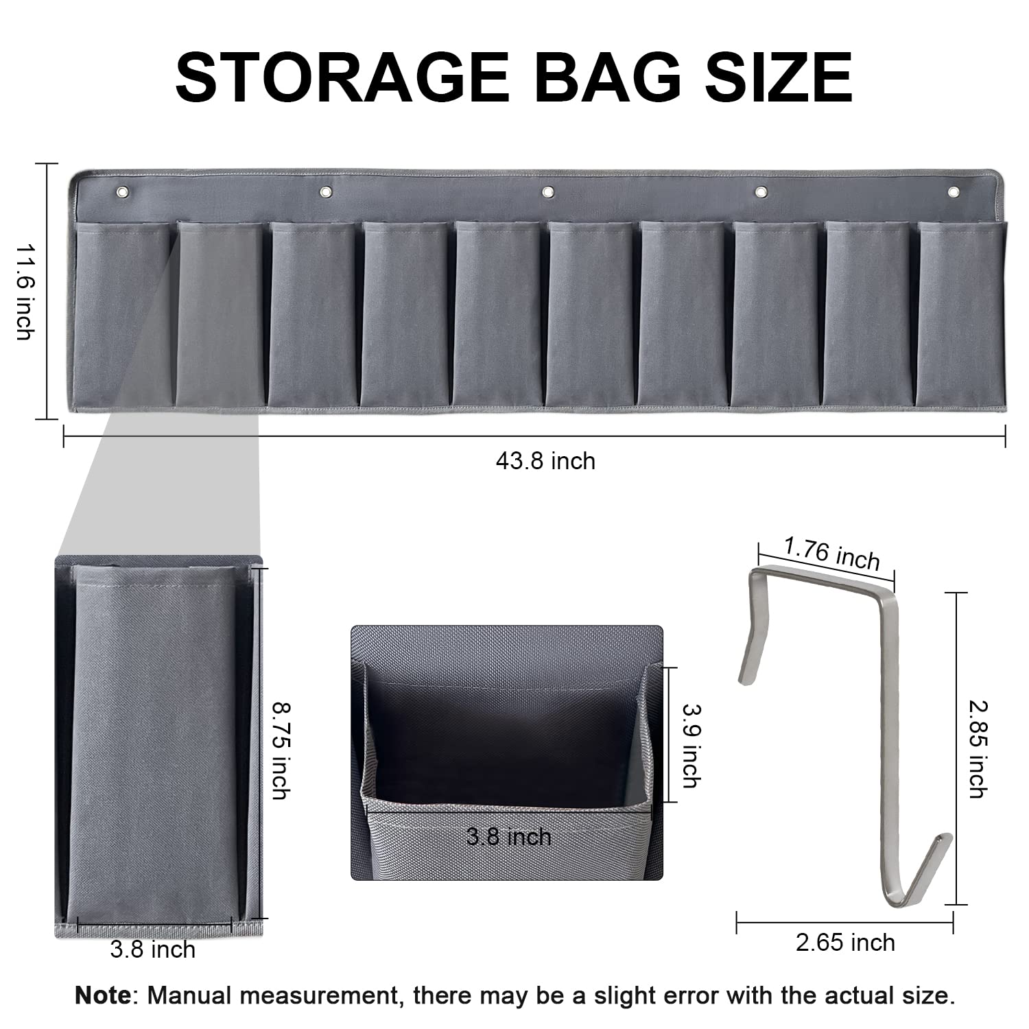 RVZONE RV Shoe Pockets 10 Pockets Heavy Hanging Bedside Storage Organizer with Sturdy Hooks Storage Pockets Hangs on bed for Shoes Toys and Tool Accessories