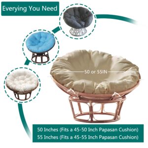 Sqodok Papasan Cushion Cover Only, 50in Outdoor Indoor Papasan Chair Cushion Covers Water Resistant, Machine Washable Papasan Chair Cushion Slipcover with Zipper and Straps (Beige)