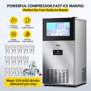 Upgraded Commercial Ice Maker Machine 130LBS/24H with 35LBS Storage Bin,15Inch Wide Ready in 11-20 Mins Under Counter/Freestanding Stainless Steel Gravity Drainage Large Ice Machine