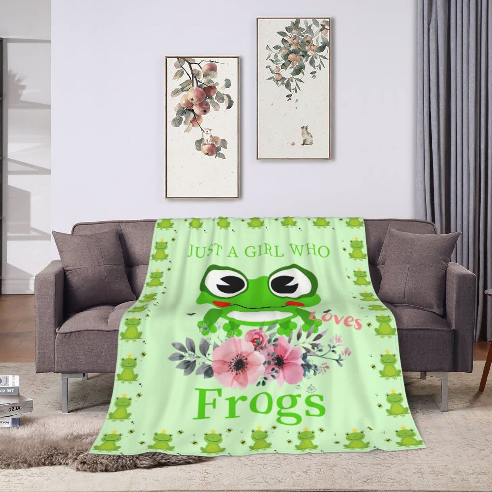 Frog Blanket for Girls Women Super Soft Cozy Frog Animal Stuff Decor Fleece Throw Blanket Plush Warm Fleece Just a Girl Who Loves Frogs Flannel Gifts Blankets for Kids Adults 50"x40"