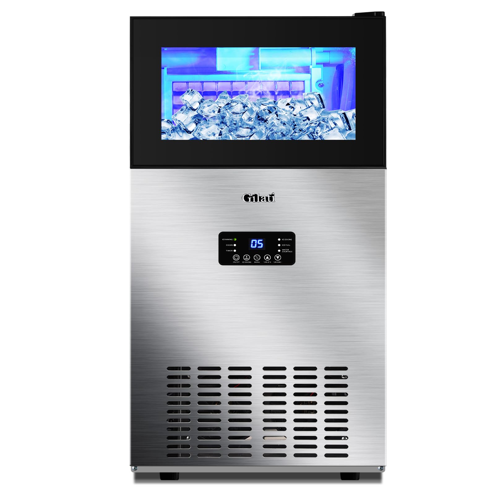 Upgraded Commercial Ice Maker Machine 130LBS/24H with 35LBS Storage Bin,15Inch Wide Ready in 11-20 Mins Under Counter/Freestanding Stainless Steel Gravity Drainage Large Ice Machine