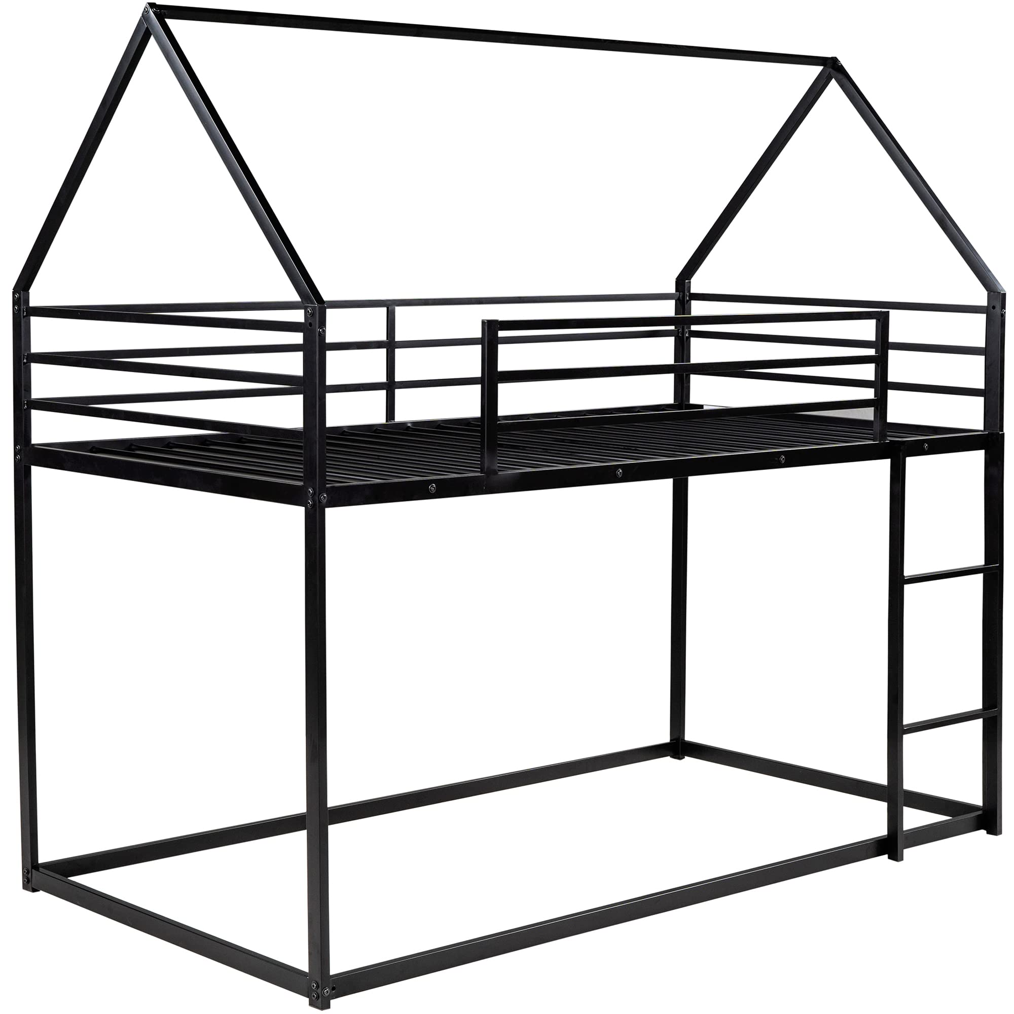 House Bunk Bed Twin Over Metal Beds Frame Low/Floor Bunked for Kids Boys Girls Teens, Black