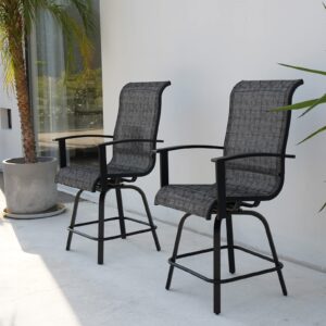 Grand patio Outdoor Counter Height Patiol Stools Set of 2, Swivel Bar Chairs for Balcony, Poolside, Backyard, Garden ((Black&Grey Plaid, 6PC)