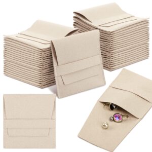 40 pcs microfiber jewelry pouch with band 8 x 8 cm, jewelry packaging bag luxury small jewelry gift bags microfiber bag for bracelet necklace packaging (khaki)