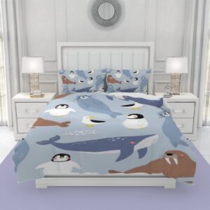 vantaso cute arctic animals bedding sets full for bedding room decor, soft comfortable microfiber comoforter cover set, with 1 duvet cover and 2 pillow case