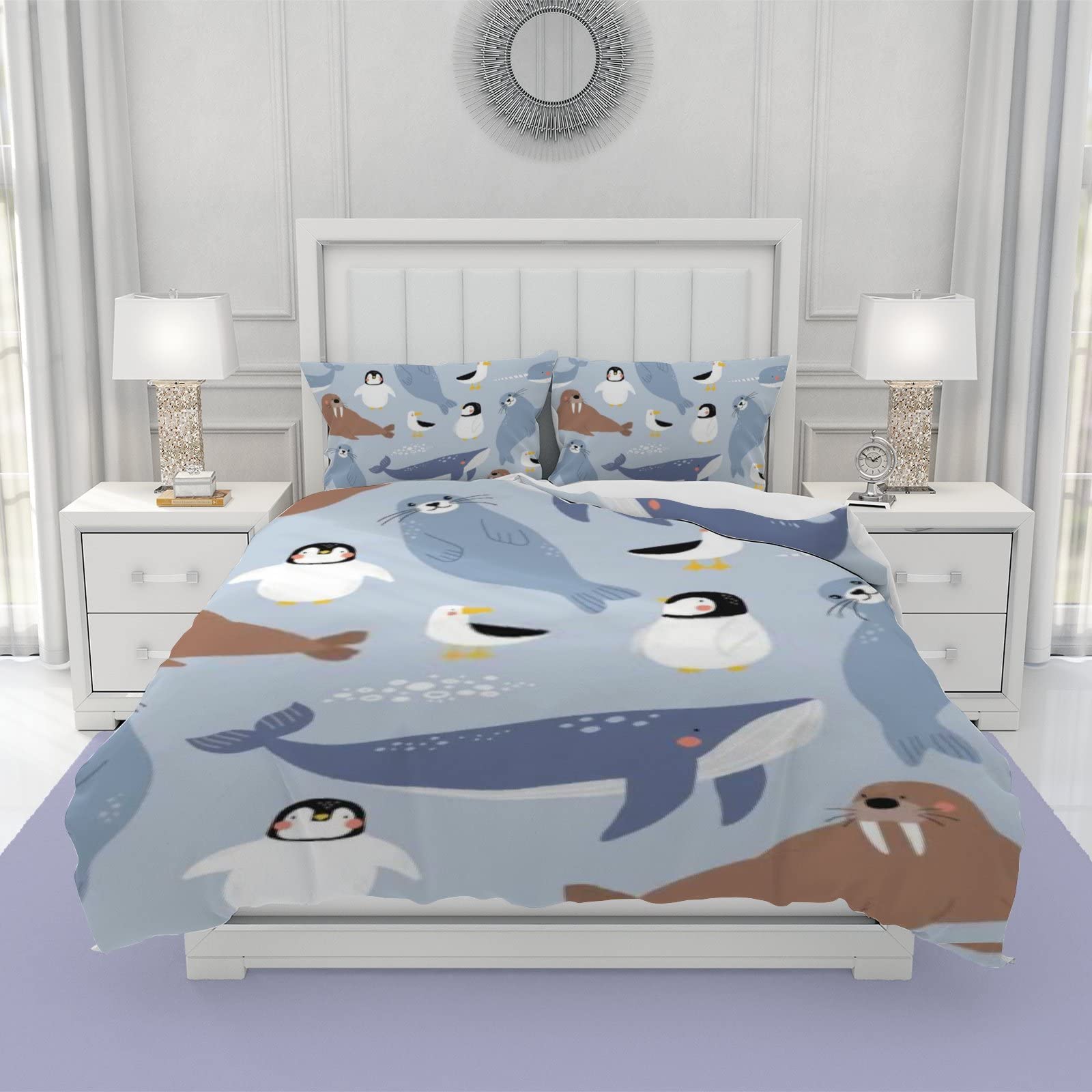 Vantaso Cute Arctic Animals Bedding Sets Full for Bedding Room Decor, Soft Comfortable Microfiber Comoforter Cover Set, with 1 Duvet Cover and 2 Pillow case