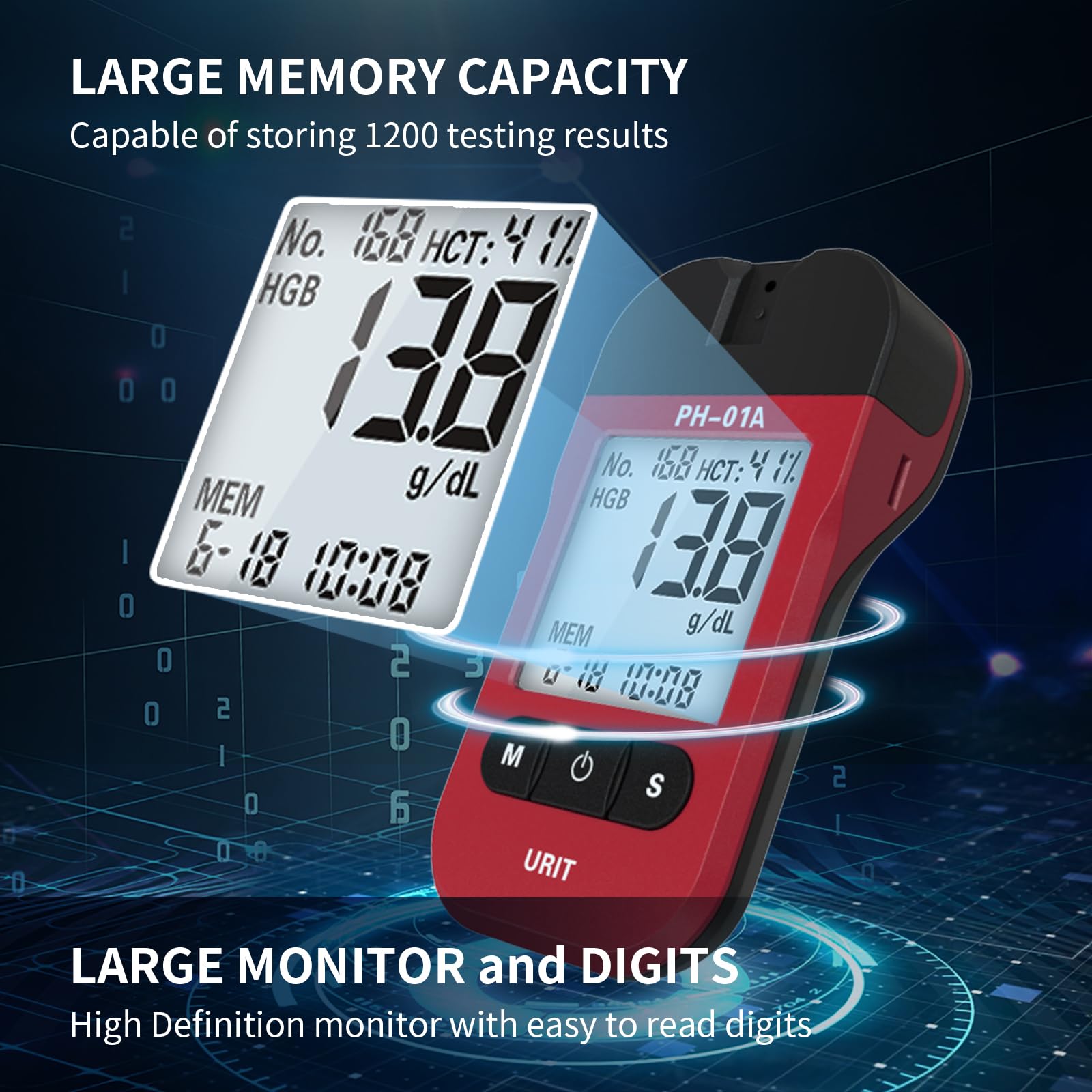 URIT Hemoglobin Test Meter with 25 Hemoglobin Test Strips, Accurate and Fast, Easy for Home Use