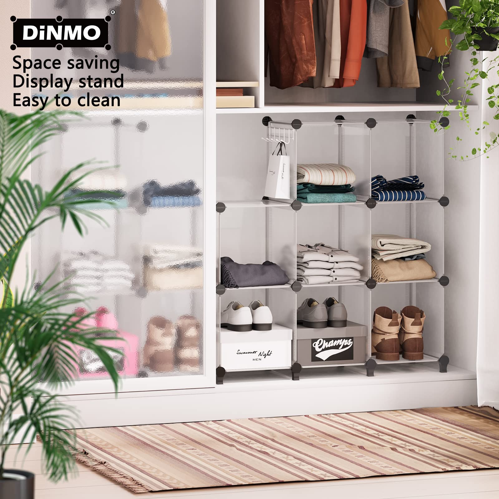 DINMO 16 Cubes Storage Organizer, Bookcase, Display Shelf with Wooden Mallet, Cabinet Storage for Kids, Adult, Office, Bedroom, Bathroom, White