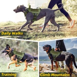 WINGOIN Tactical Dog Harness for Large Dogs, Heavy Duty No Pull Dog Harness with Handle, Adjustable Reflective Military K9 German Shepherd Big Size Dog Vest for Training, Walking, Hiking, Green (L)