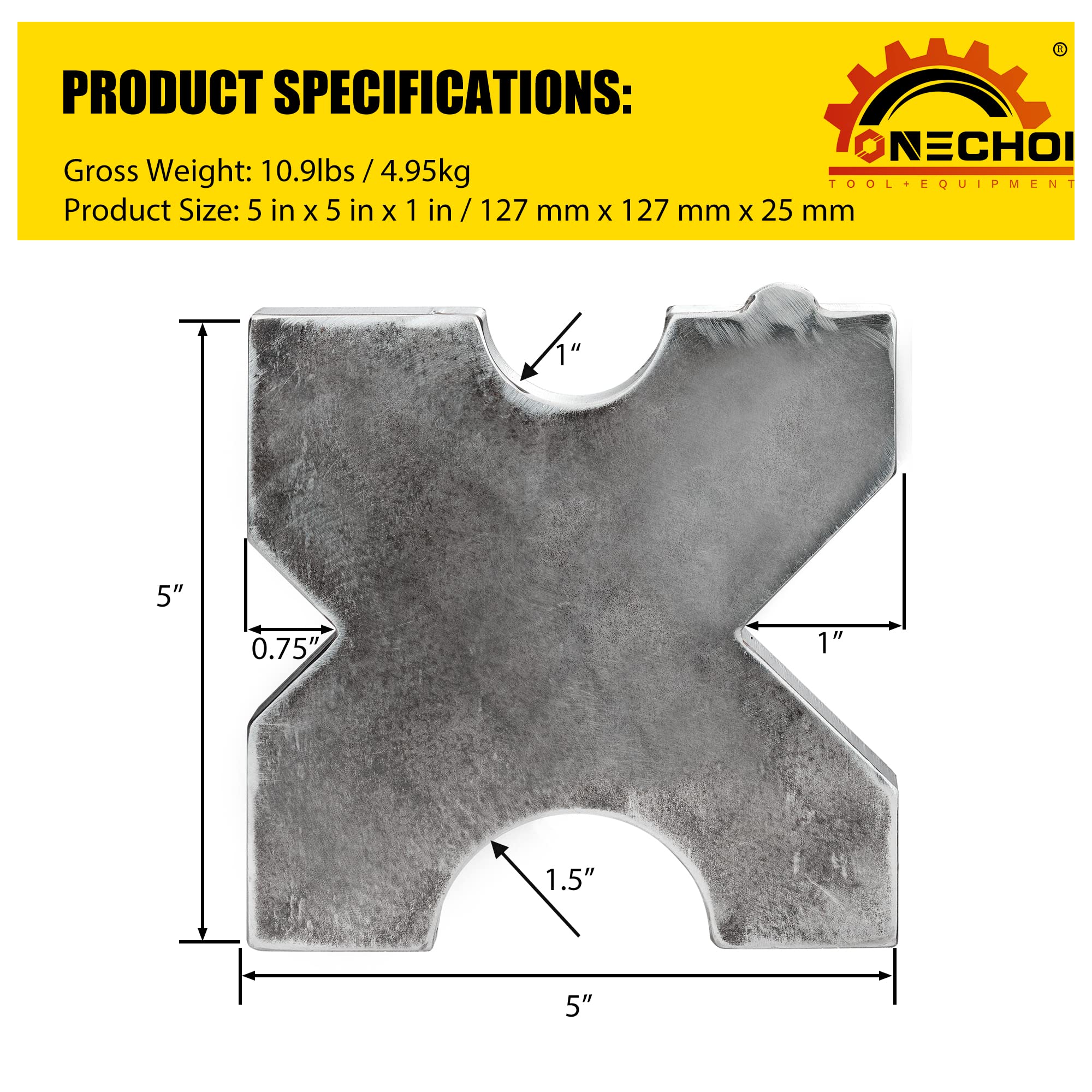 OneChoi Arbor Press Plate, 20Ton Shop Metal Press Plates Made From AR400F Material w/Yield Strength of Over 140,000 PSI, H Frame Hydraulic Shop Press Plate 4 Notch (1 Pair) (1"X 5"X 5")