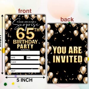 Keydaat 65th Birthday Invitation - Black And Gold Birthday Invite - Birthday Invite Ideas For Adult Woman and Man - 20 Fill-in Invitation Cards With 20 Envelopes -TH012