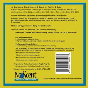 No Scent Anal Gland Express & Skunk Spray Pet Fur Cleaner for Dogs & Cats (2 Fl Oz / 59 mL)