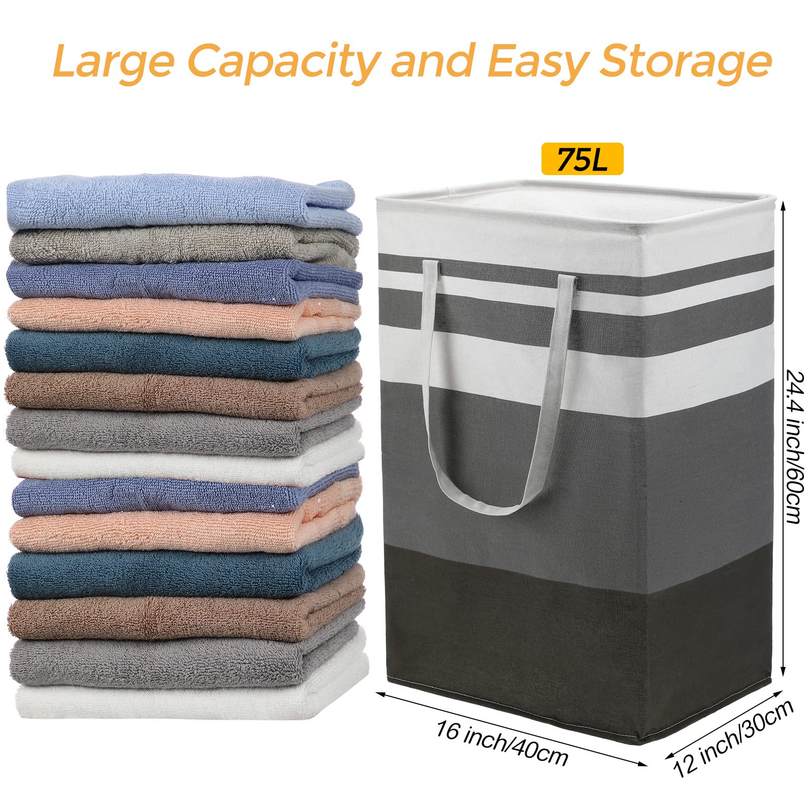 4 Pcs 75L Laundry Basket Large Laundry Hamper Collapsible Laundry Bag Waterproof Clothes Basket Freestanding Clothes Hamper with Handles for Toy Towel Pillow Blanket Bedroom Dorm Bathroom