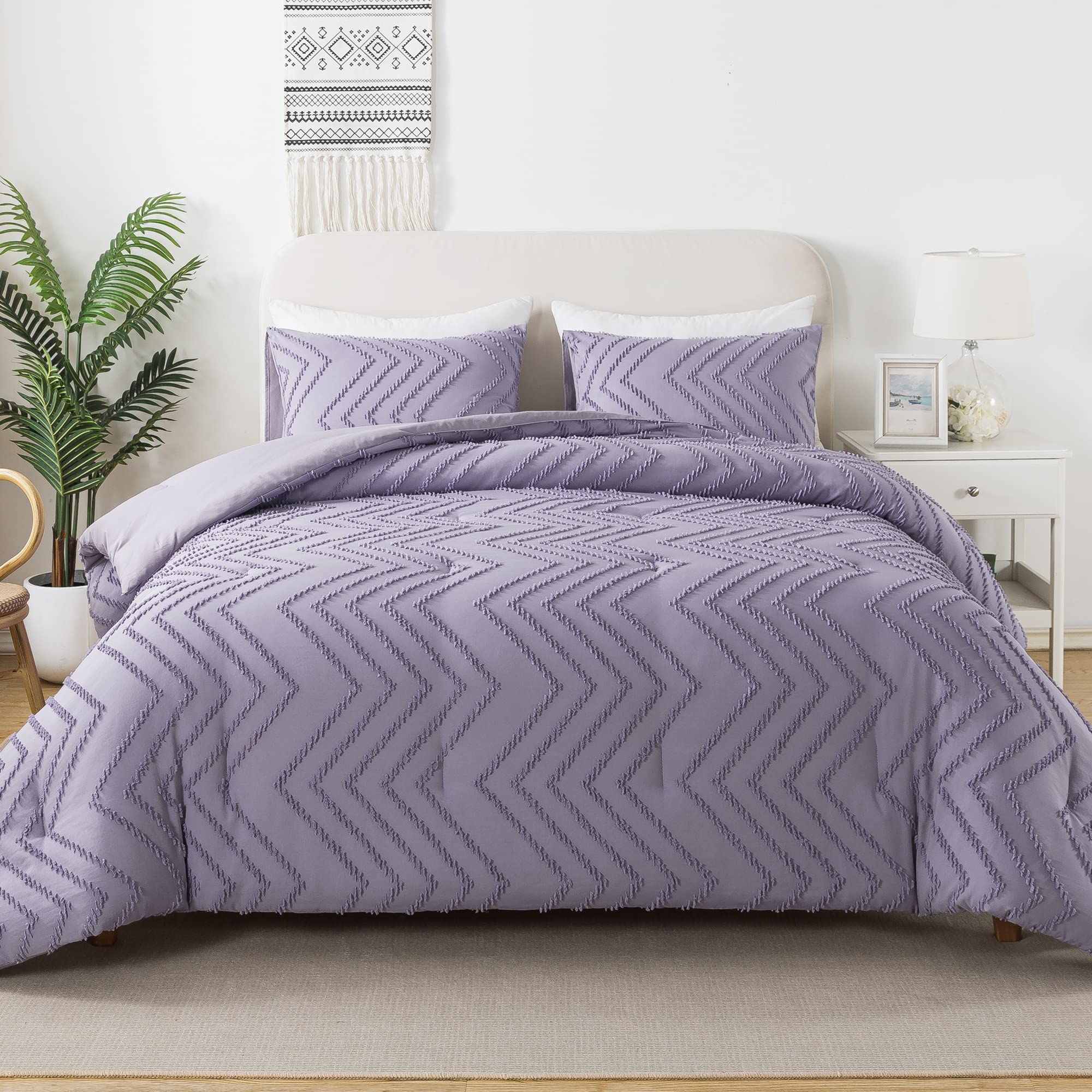 Litanika Purple Full Comforter Sets, Lightweight Fluffy Bedding Comforter Sets for Bed, 3 Pieces Down Alternative Comforter Bed Set Gift Choice (79x90Inches, 1 Comforter and 2 Pillow Shams)