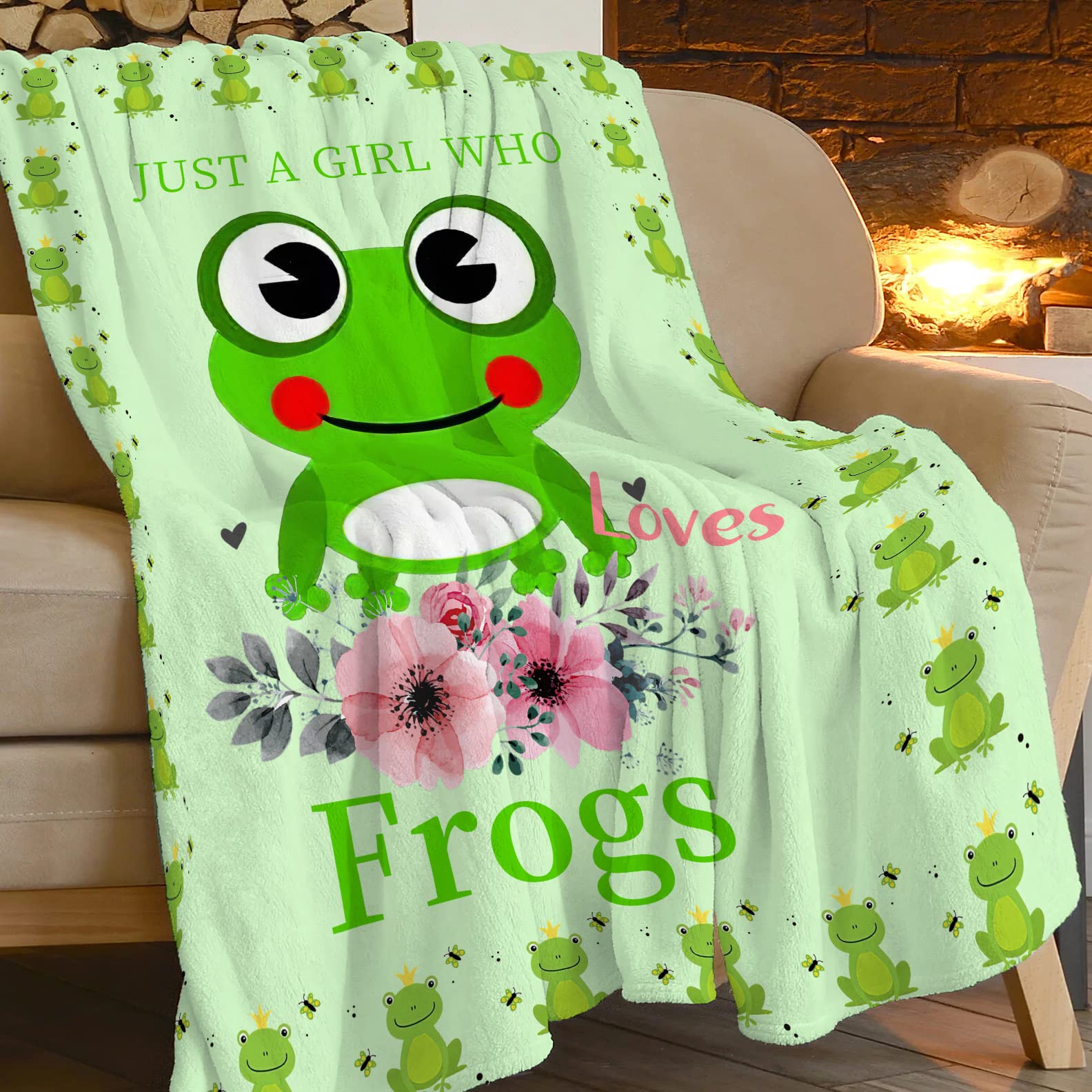 Frog Blanket for Girls Women Super Soft Cozy Frog Animal Stuff Decor Fleece Throw Blanket Plush Warm Fleece Just a Girl Who Loves Frogs Flannel Gifts Blankets for Kids Adults 50"x40"