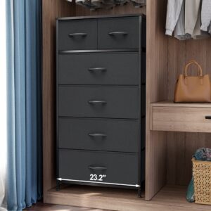 Crestlive Products Vertical Dresser Storage Tower - Sturdy Steel Frame, Wood Top, Easy Pull Fabric Bins - Organizer Unit for Bedroom, Entryway, Closets - 6 Drawers (Black)