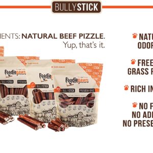 FOODIEPAWS All Natural 6-inch Jumbo Bully Sticks Odor Free USA Packed for Medium, Large Dogs- 100% Free-Range Grass-Fed Beef-Single Ingredient & Rawhide Free-Longer Lasting Dental Dog Chews 10 Pcs