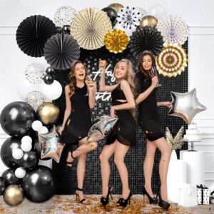 Easy Joy Gold Black New Year Party Decorations Classroom Decoration Hanging Paper Fans Party for New Years Eve Halloween Graduation Birthday Home Office