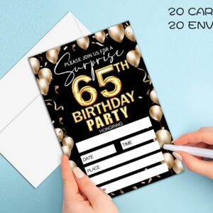 Keydaat 65th Birthday Invitation - Black And Gold Birthday Invite - Birthday Invite Ideas For Adult Woman and Man - 20 Fill-in Invitation Cards With 20 Envelopes -TH012