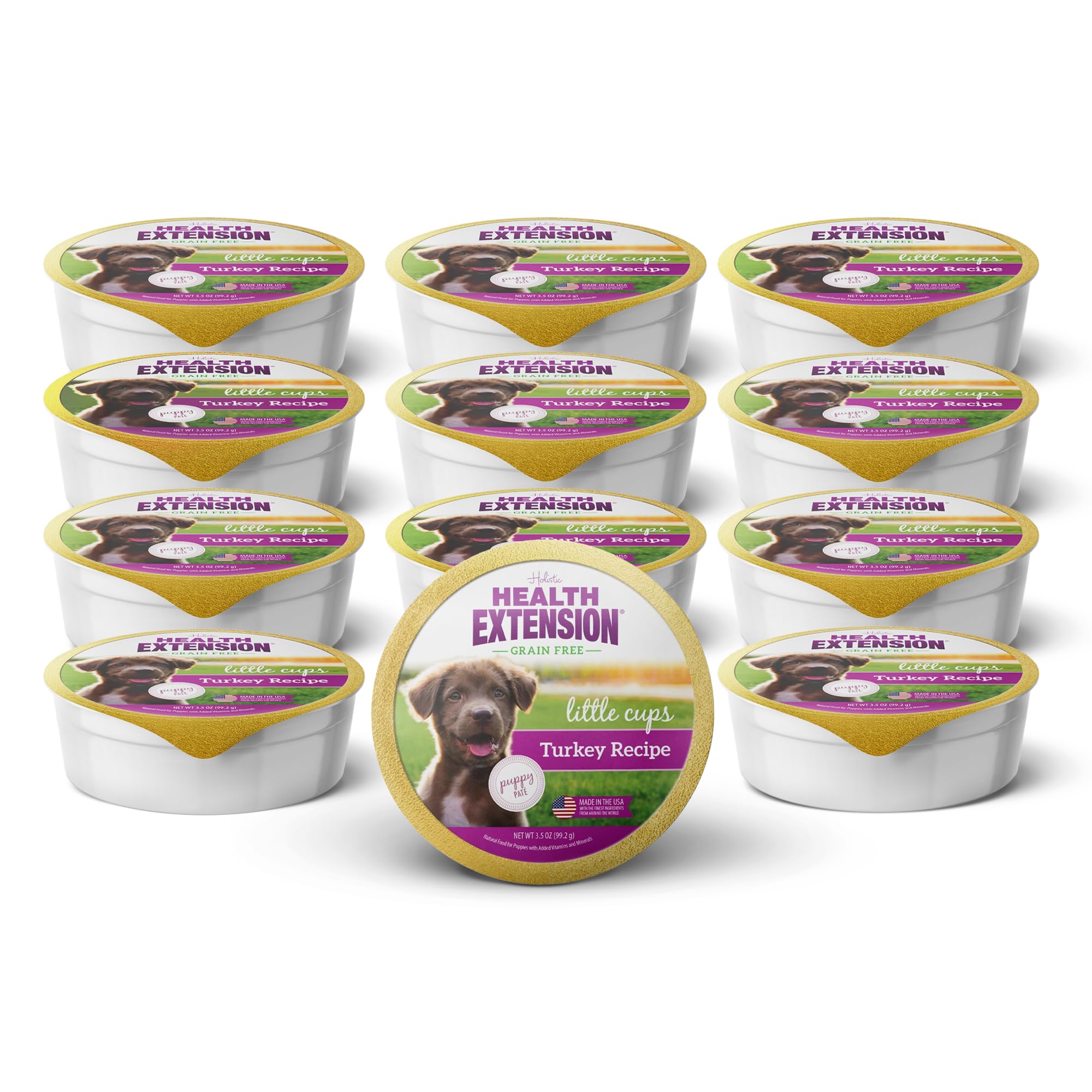 Health Extension Little Cups Grain-Free Wet Dog Food, Puppy Pate - Turkey 3.5 oz - Nutrient-Rich, Easy to Digest, Ideal for Puppies (Case of 12 Cups)