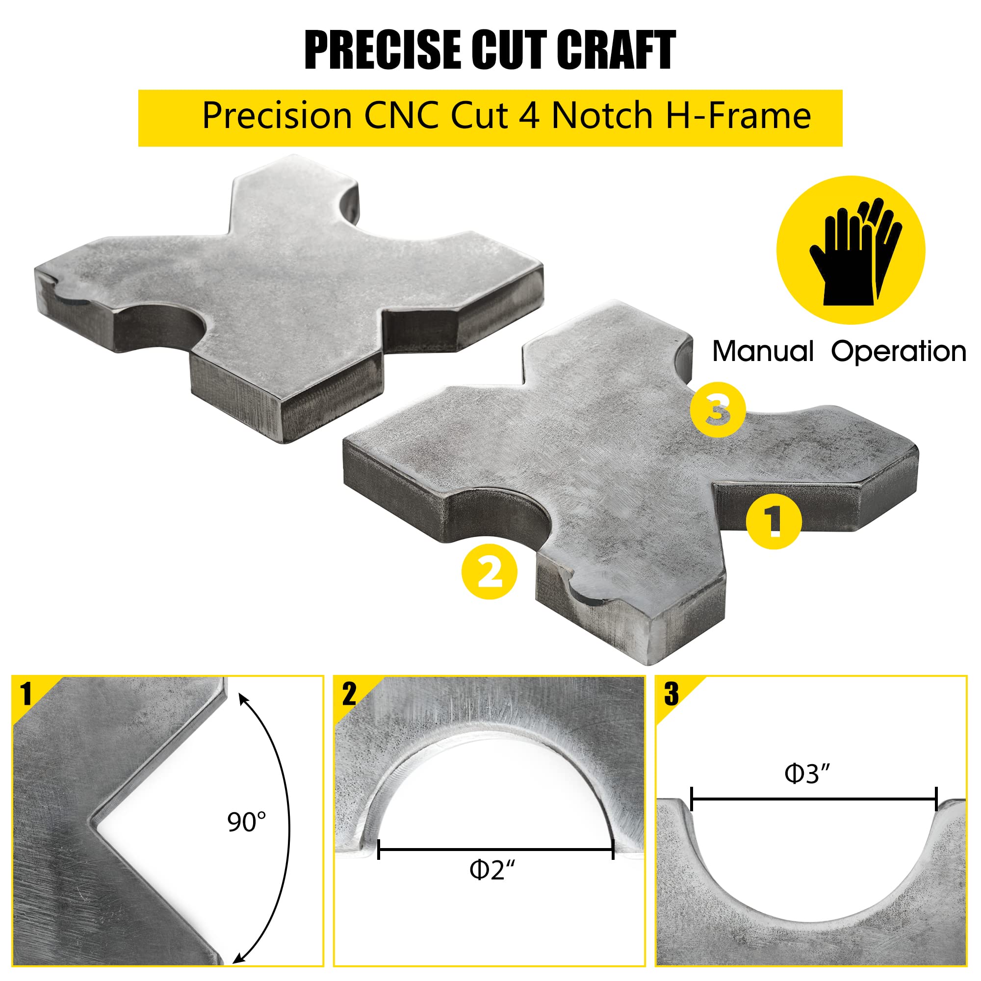 OneChoi Arbor Press Plate, 20Ton Shop Metal Press Plates Made From AR400F Material w/Yield Strength of Over 140,000 PSI, H Frame Hydraulic Shop Press Plate 4 Notch (1 Pair) (1"X 5"X 5")