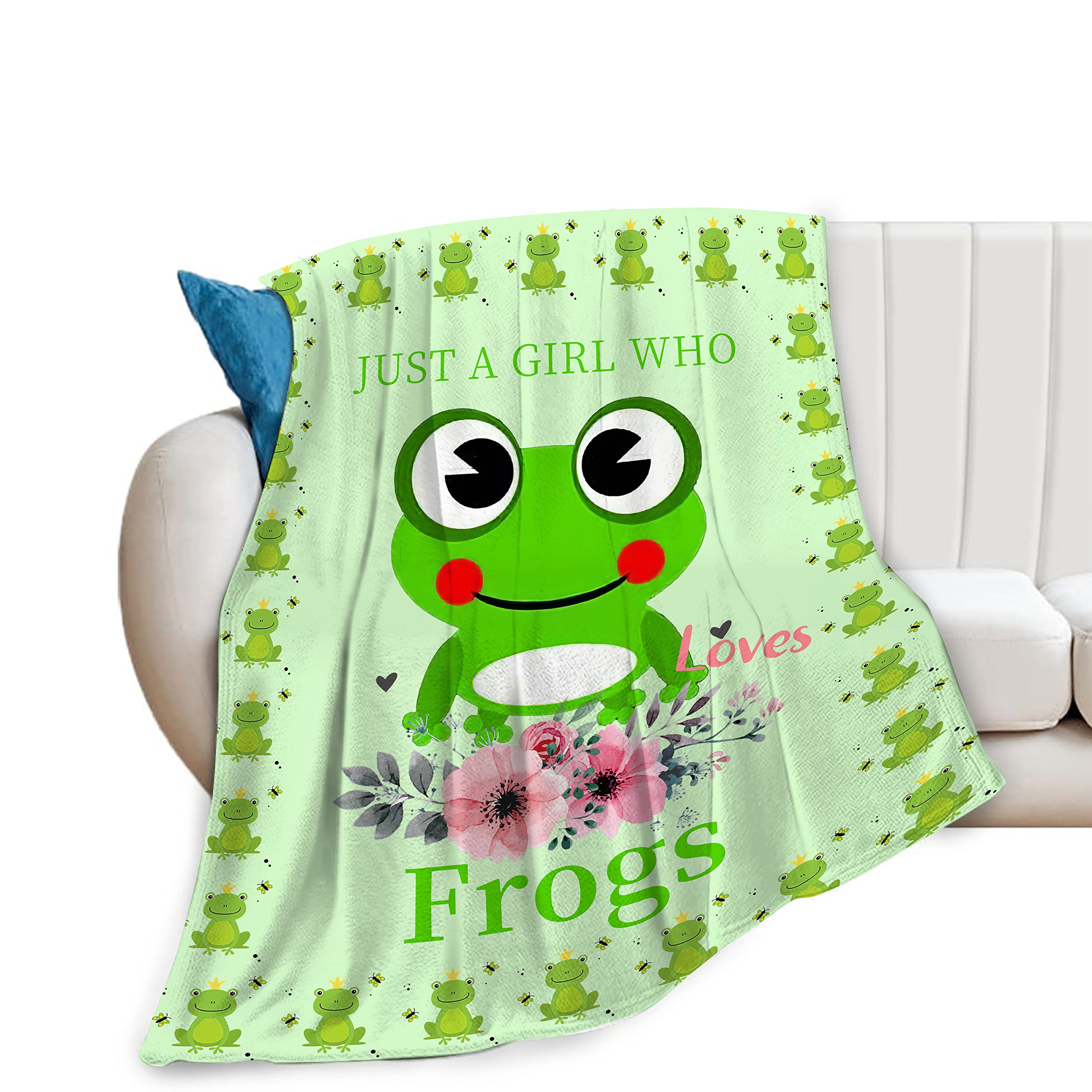 Frog Blanket for Girls Women Super Soft Cozy Frog Animal Stuff Decor Fleece Throw Blanket Plush Warm Fleece Just a Girl Who Loves Frogs Flannel Gifts Blankets for Kids Adults 50"x40"