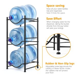 Vrisa Water Cooler Jug Rack Water Bottle Holder 3 Tier Water Bottle Storage 3/5 Gallon Water Cooler Rack Heavy Duty Rack Save Space for Home Office Kitchen, Black