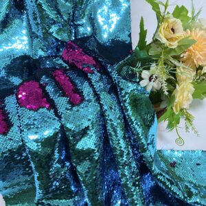 Reversible Sequin Fabric 1 Yard Long Mermaid Fabric by The Yard Turquoise to Hot Pink Two Tone Change Color Fabric Flip Sequins Fabric for Sewing Dress/Cloths/Tablecloth