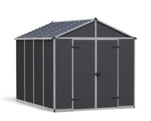 palram - canopia rubicon storage shed, 8'x10' diy backyard shed, gray polycarbonate panels and aluminum frame, sheds & outdoor storage for lawn mower, bike, garden tools, outdoor storage box shed