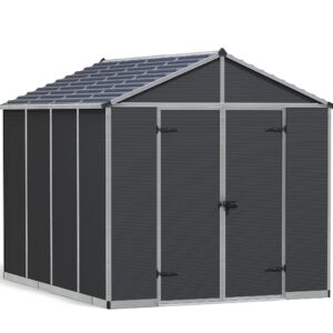 Palram - Canopia Rubicon Storage Shed, 8'x10' DIY Backyard Shed, Gray Polycarbonate Panels and Aluminum Frame, Sheds & Outdoor Storage for Lawn Mower, Bike, Garden Tools, Outdoor Storage Box Shed