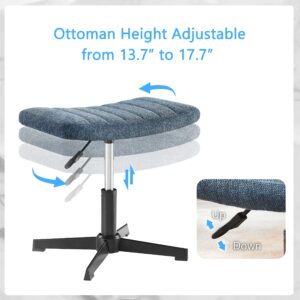 Art Leon Desk Chair No Wheels - with Ottoman and Lumbar Pillow, Armless Office Chair No Wheels, Criss Cross Chair, Modern Swivel Height Adjustable Wide Seat Computer Task Vanity Chair, Indigo Linen