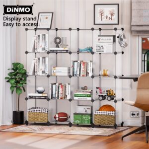 DINMO 16 Cubes Storage Organizer, Bookcase, Display Shelf with Wooden Mallet, Cabinet Storage for Kids, Adult, Office, Bedroom, Bathroom, White