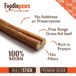 FOODIEPAWS All Natural 6-inch Jumbo Bully Sticks Odor Free USA Packed for Medium, Large Dogs- 100% Free-Range Grass-Fed Beef-Single Ingredient & Rawhide Free-Longer Lasting Dental Dog Chews 10 Pcs