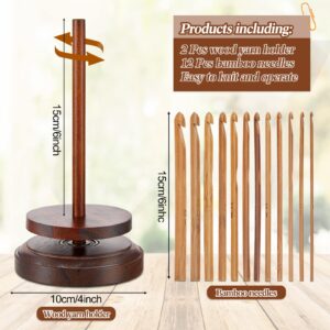 Juexica 2 Pcs Wood Yarn Holder with 12 Bamboo Crochet Hooks Wooden Yarn Holder with Twirling Mechanism Wooden Spinning Yarn Crochet Needles for Knitting Crocheting DIY Crafts Gifts(Red Brown)