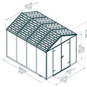 Palram - Canopia Rubicon Storage Shed, 8'x10' DIY Backyard Shed, Gray Polycarbonate Panels and Aluminum Frame, Sheds & Outdoor Storage for Lawn Mower, Bike, Garden Tools, Outdoor Storage Box Shed