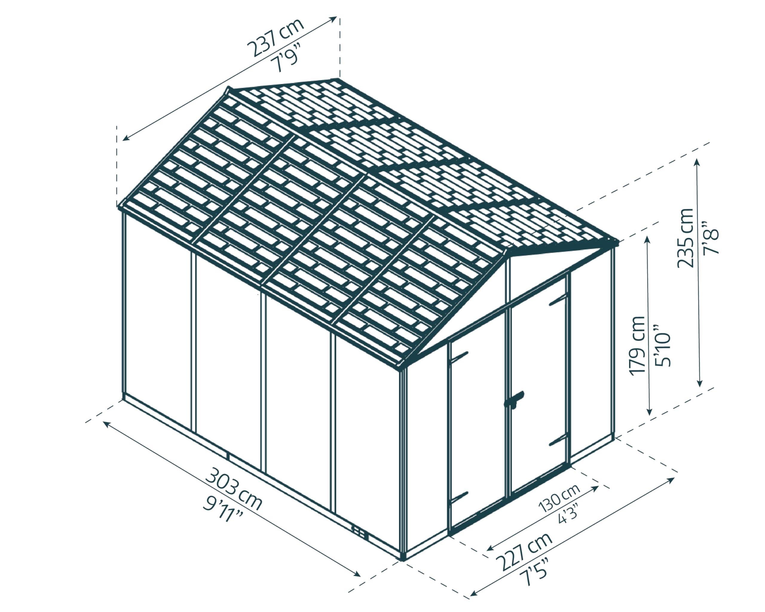 Palram - Canopia Rubicon Storage Shed, 8'x10' DIY Backyard Shed, Gray Polycarbonate Panels and Aluminum Frame, Sheds & Outdoor Storage for Lawn Mower, Bike, Garden Tools, Outdoor Storage Box Shed