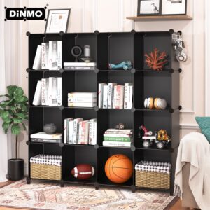 DINMO 16 Cubes Storage Organizer, Bookcase, Display Shelf with Wooden Mallet, Cabinet Storage for Kids, Adult, Office, Bedroom, Bathroom, Black