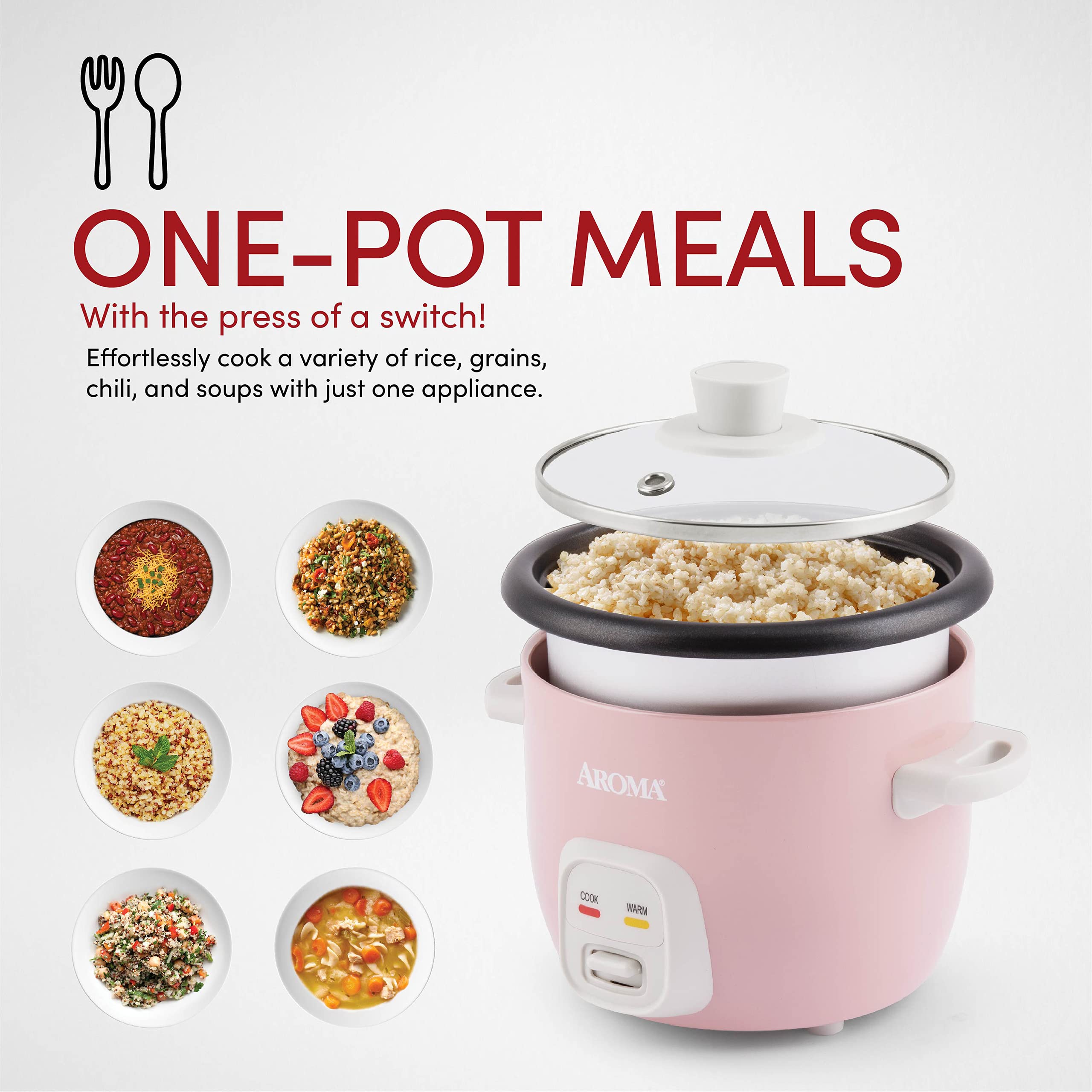 Aroma Housewares 4-Cups (Cooked) / 1Qt. Rice & Grain Cooker (ARC-302NGBL), Blue & 4-Cups (Cooked) / 1Qt. Rice & Grain Cooker (ARC-302NGP), Pink