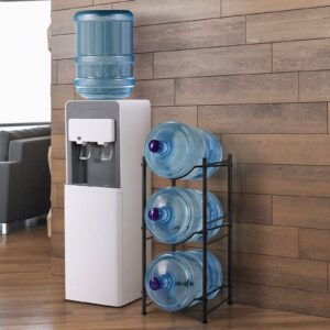 Vrisa Water Cooler Jug Rack Water Bottle Holder 3 Tier Water Bottle Storage 3/5 Gallon Water Cooler Rack Heavy Duty Rack Save Space for Home Office Kitchen, Black