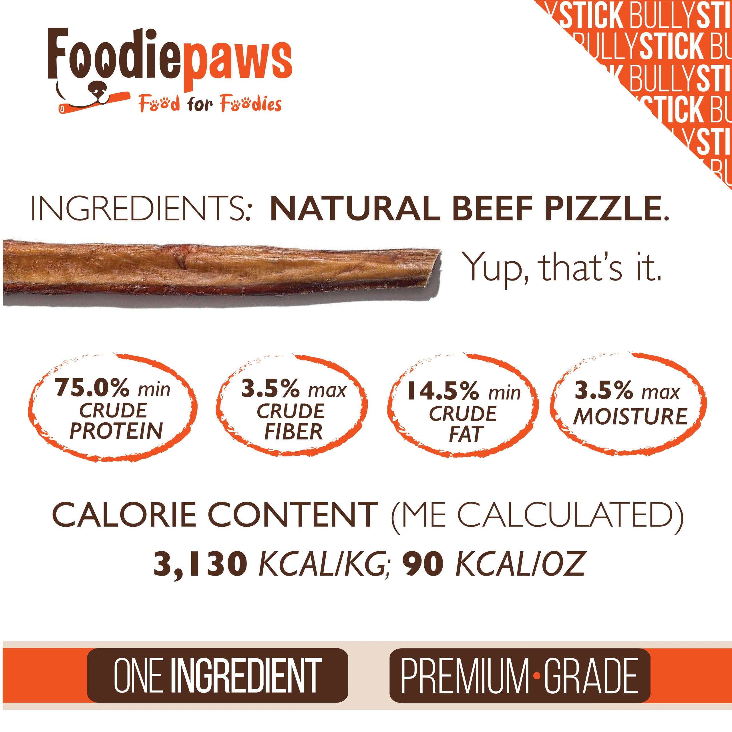 FOODIEPAWS All Natural 6-inch Jumbo Bully Sticks Odor Free USA Packed for Medium, Large Dogs- 100% Free-Range Grass-Fed Beef-Single Ingredient & Rawhide Free-Longer Lasting Dental Dog Chews 10 Pcs