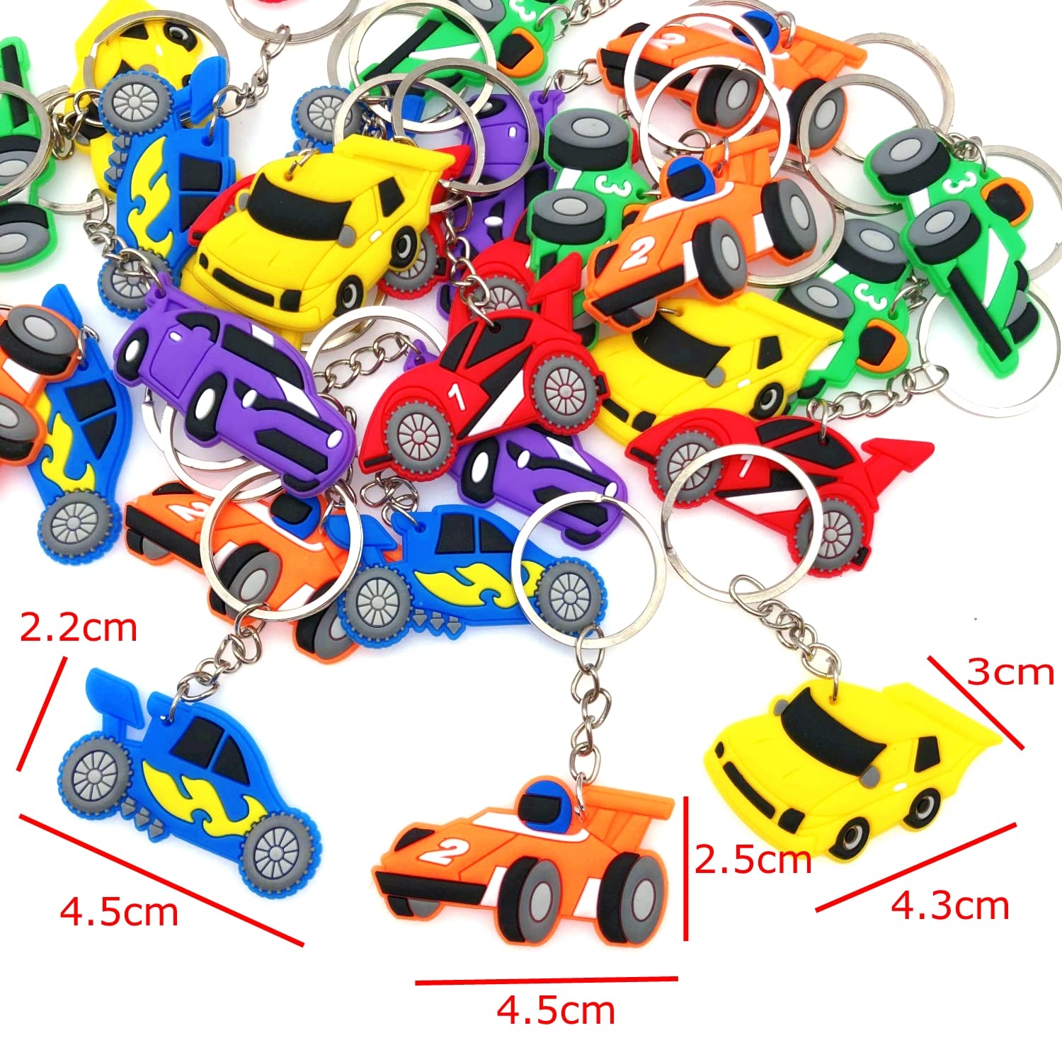 JZK 30 Pcs car keyring set for kids, silicone race car keychains for children birthday party favours, kids party bag fillers, kids party thankyou gift