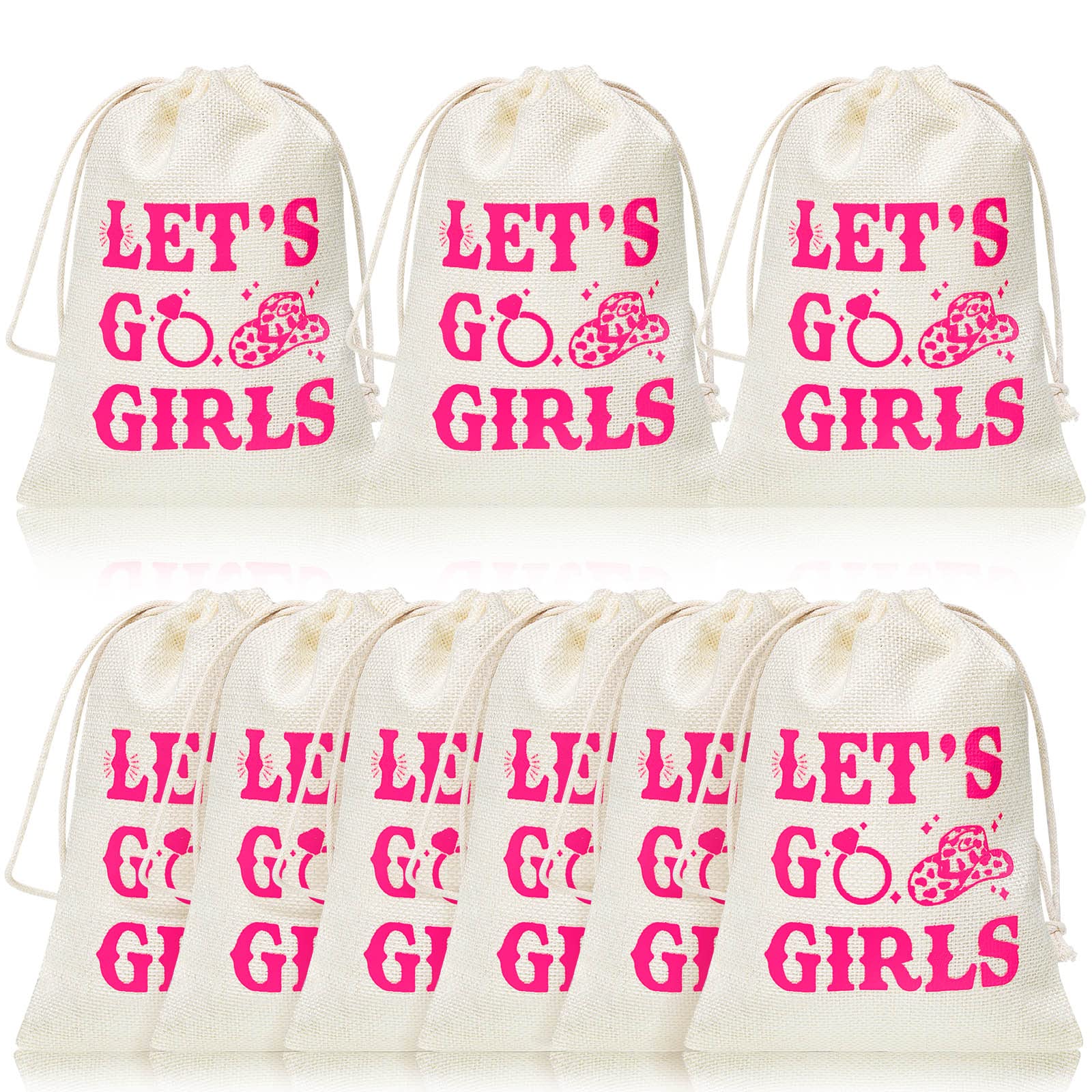 Dunzy 12 Pieces Let's Go Girls Party Bags Western Cowgirl Hangover Recovery Bags with Drawstring Bachelorette Hot Pink Bridal Shower Party Favor Bags Wedding Bachelor Party Supplies(5.9 x 7.9 Inch)