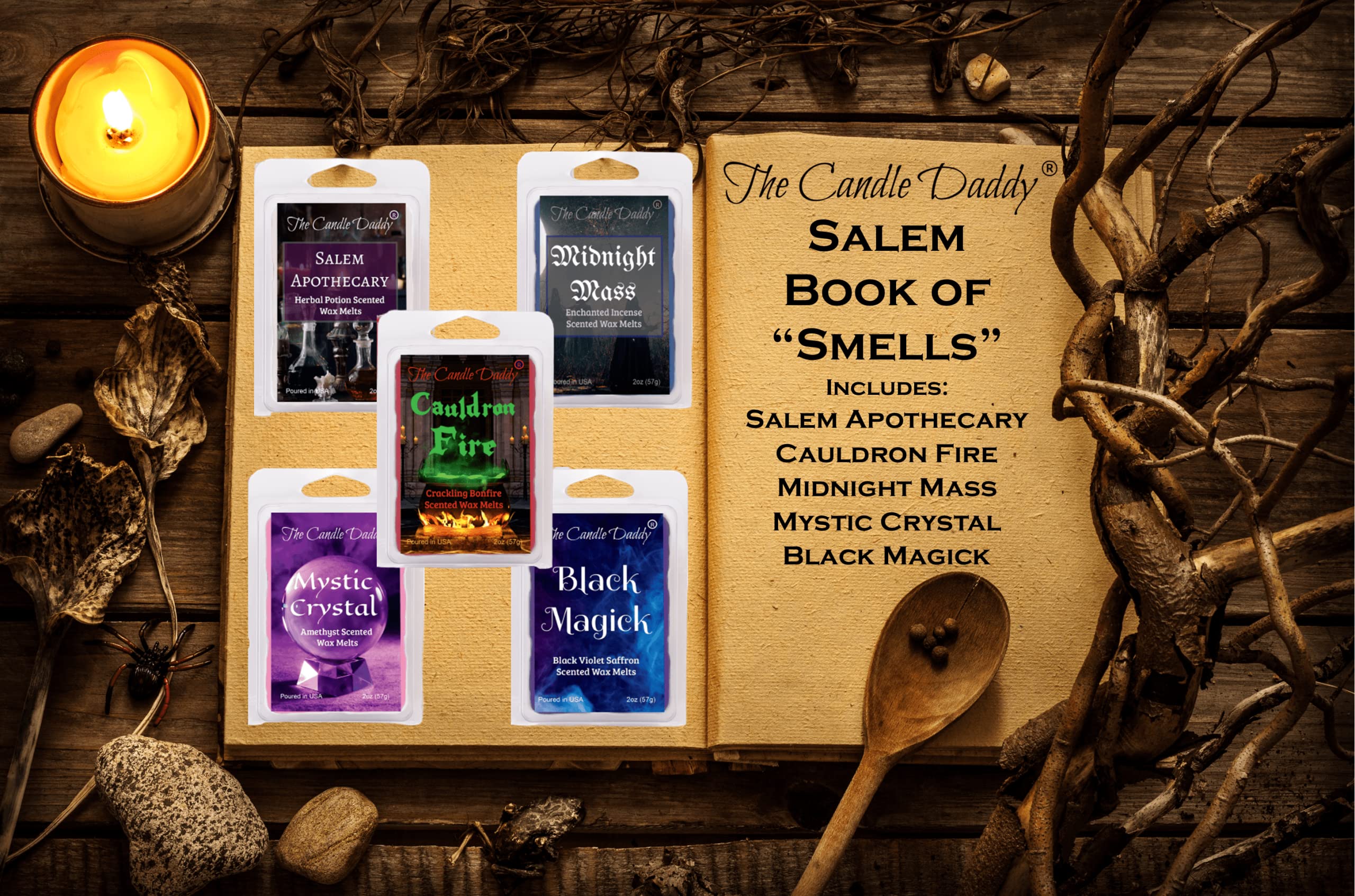 The Candle Daddy Salem Book of Smells Halloween 5 Pack - 5 Amazing Witchy Wax Melts - 30 Total Cubes - 10 Total Ounces