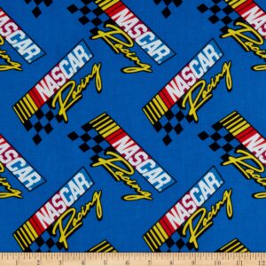 retro nascar racing blue fabric by the yard