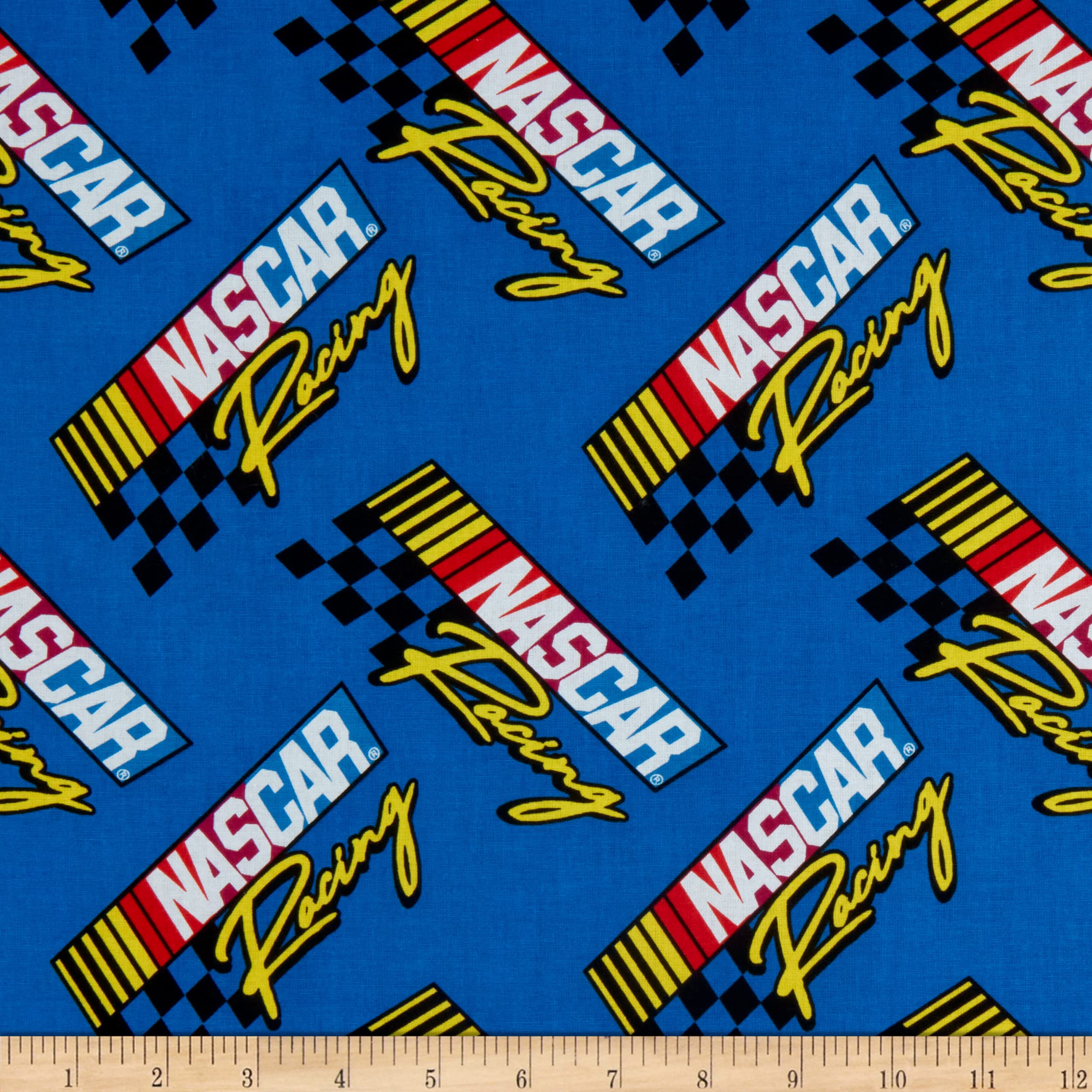 Retro Nascar Racing Blue Fabric by The Yard