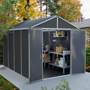 Palram - Canopia Rubicon Storage Shed, 8'x10' DIY Backyard Shed, Gray Polycarbonate Panels and Aluminum Frame, Sheds & Outdoor Storage for Lawn Mower, Bike, Garden Tools, Outdoor Storage Box Shed