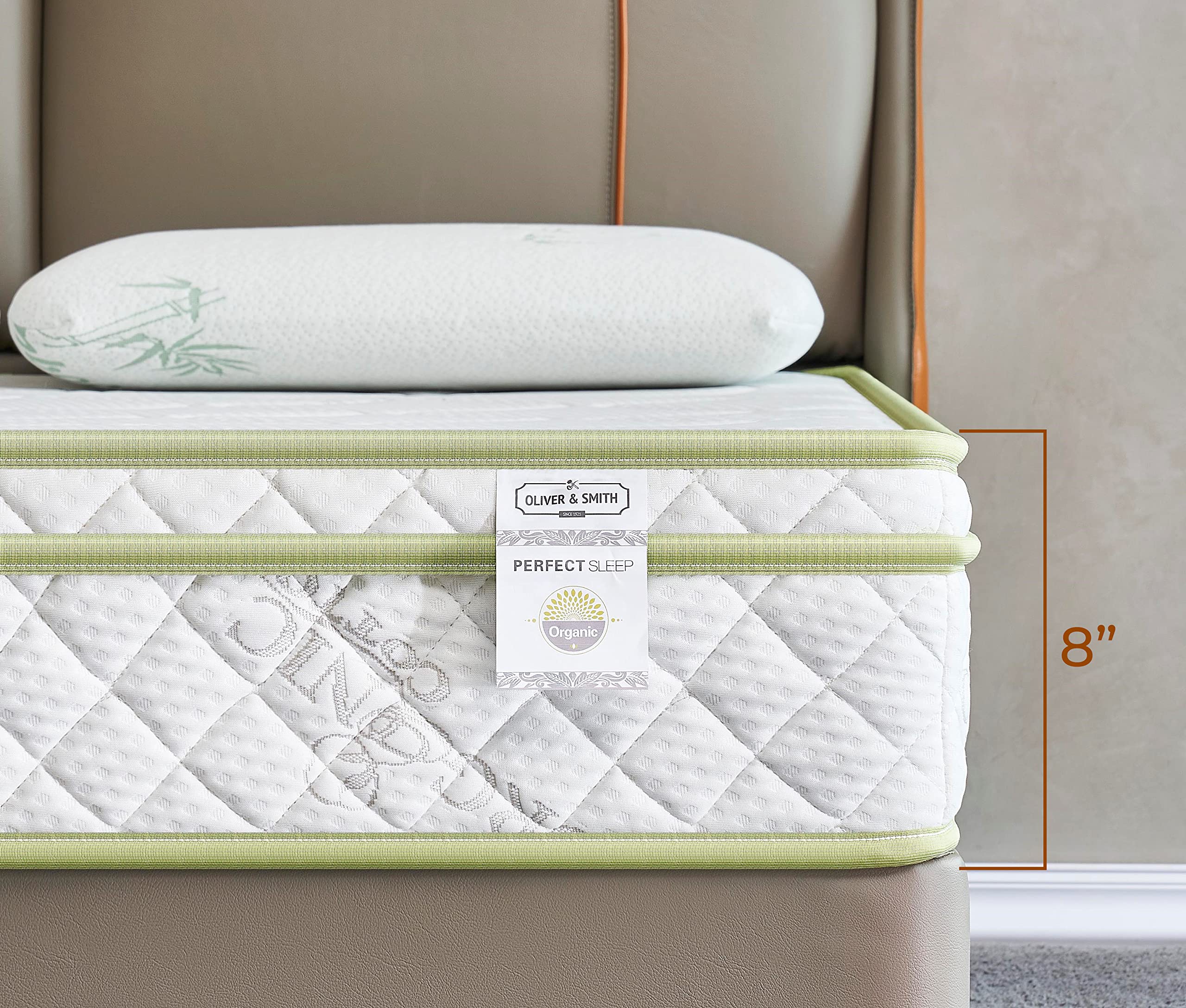 Full Size Mattress - 8 Inch Cool Comfort Foam & Spring Hybrid Mattress with Breathable Organic Cotton Cover - Quilted Foam Plush Euro Pillow Top - Rolled in a Box - Oliver & Smith