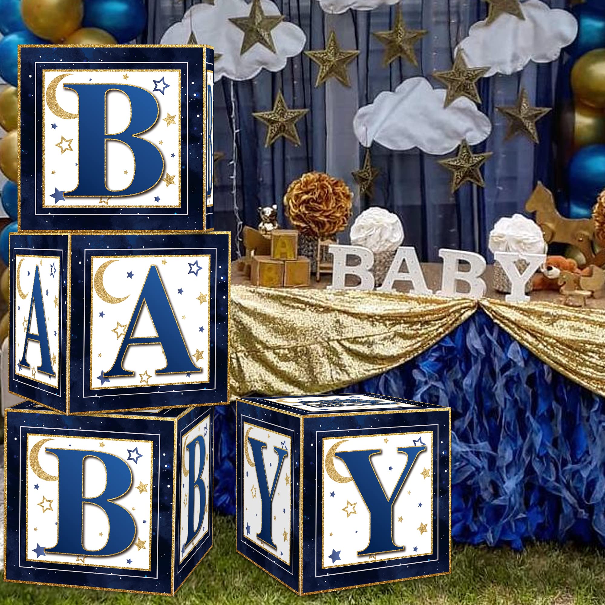 Twinkle Twinkle Little Star Balloon Boxes Baby Shower Decorations for Boy Navy Blue Moon and Star Baby Shower Party Decorations Supplies